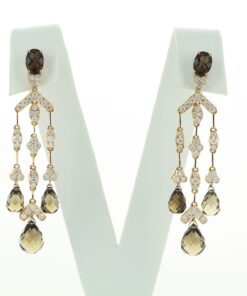 Alternative view of Exclusive | kolczyki z żółtego złota 750 z kwarcem dymnym i diamentami