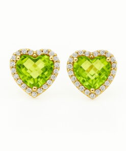 Exclusive | Przepiękne zielone brylantowe kolczyki serduszka z perydotami