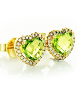 Alternatywny widok Exclusive | Przepiękne zielone brylantowe kolczyki serduszka z perydotami
