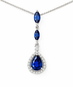 Exclusive | piękny długi wisiorek z białego złota 750 z szafirami i brylantami