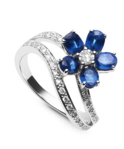 Exclusive | pierścionek kwiatek z szafirami i brylantami w złocie 750