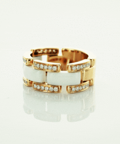 Alternative Ansicht von Exclusive | pierścionek obrączka z żółtego złota 750 z białym agatem i brylantami