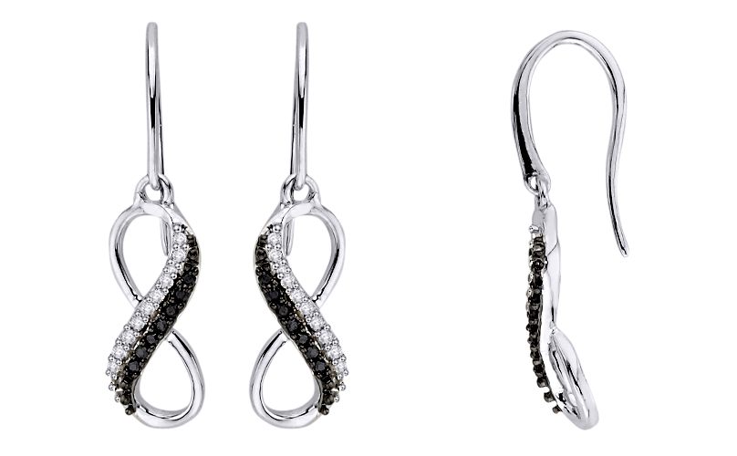 Kolczyki wiszące z białego złota z czarnymi i białymi diamentami - KBD3873 - obrazek 10