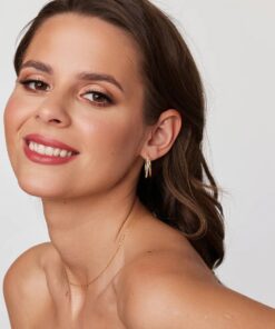 Alternative view of Złote podwójne kolczyki koła z cyrkonią próba 333