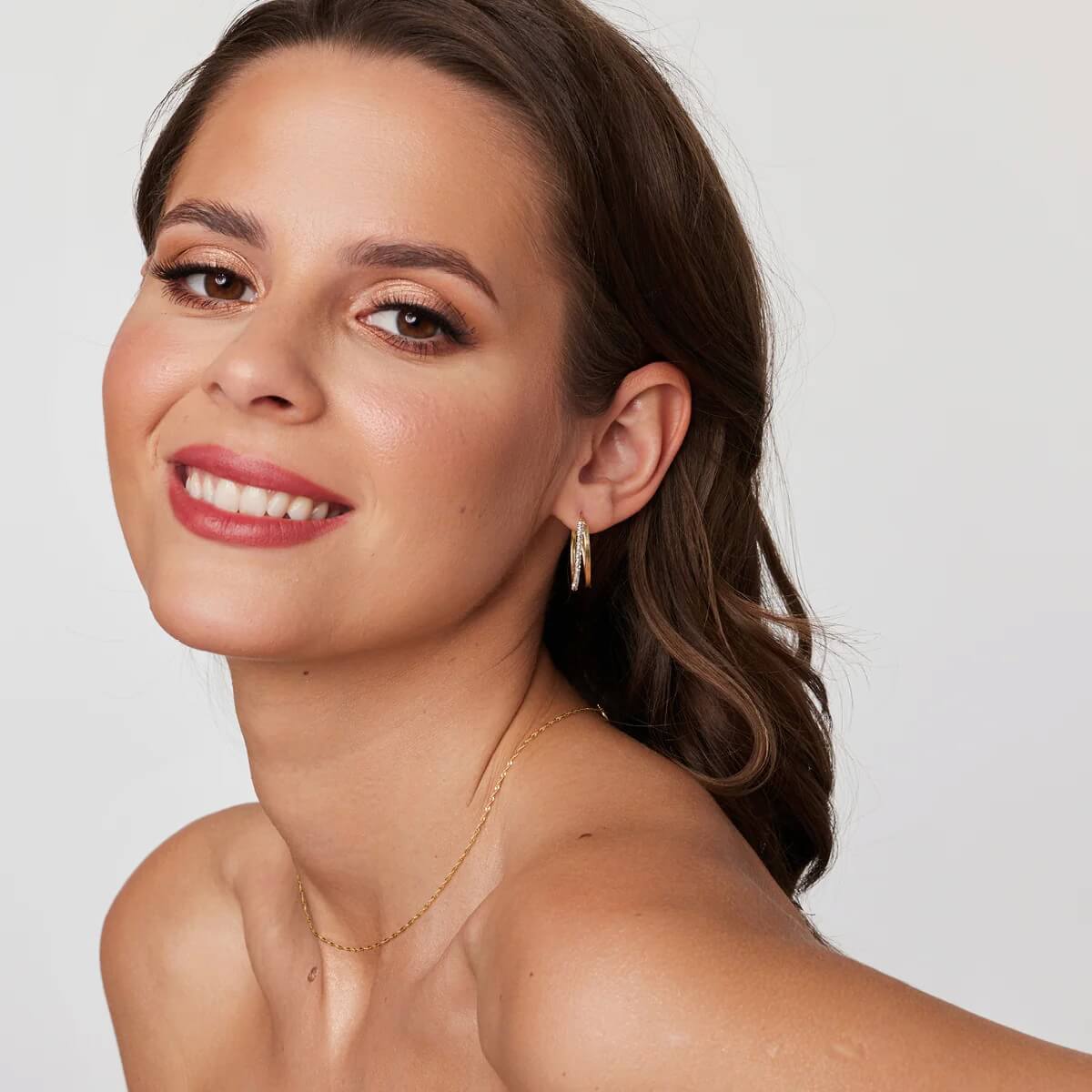 Złote podwójne kolczyki koła z cyrkonią próba 333 - Image 2