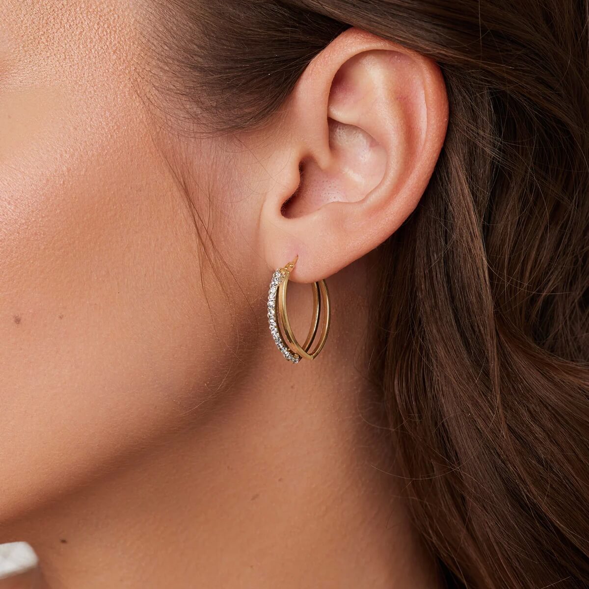 Złote podwójne kolczyki koła z cyrkonią próba 333 - Image 3