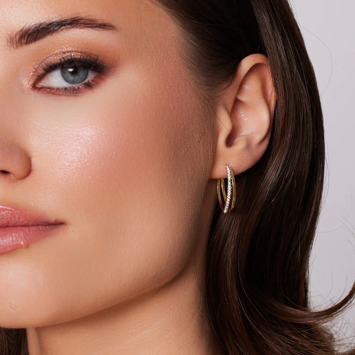 Złote podwójne kolczyki koła z cyrkonią próba 333 - Image 5