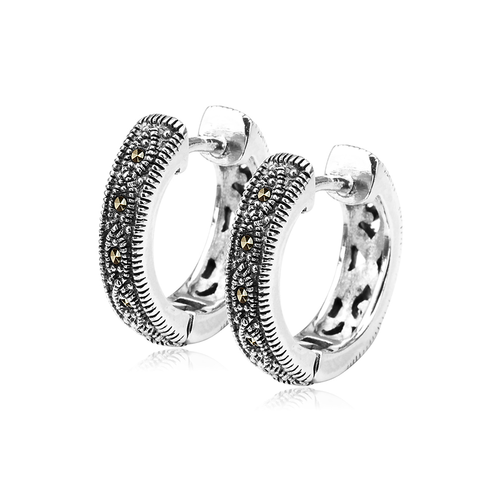 Srebrne kolczyki koła z markazytami - KDM2917