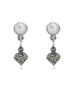 Srebrne kolczyki markazyty i masa perłowa - KDM2876