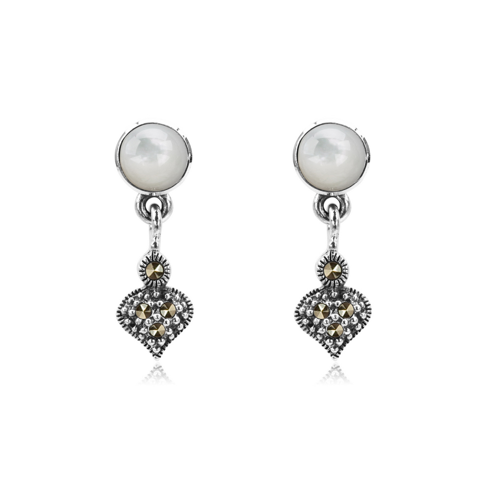 Srebrne kolczyki markazyty i masa perłowa - KDM2876