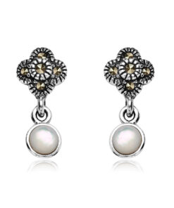 Srebrne drobne kolczyki z markazytami i masą perłową - KDM4111