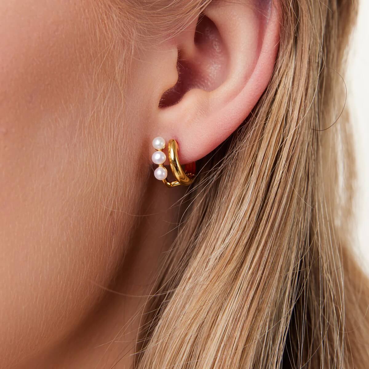 Złocone kolczyki srebrne z perłami - KDN6483 - obrazek 6