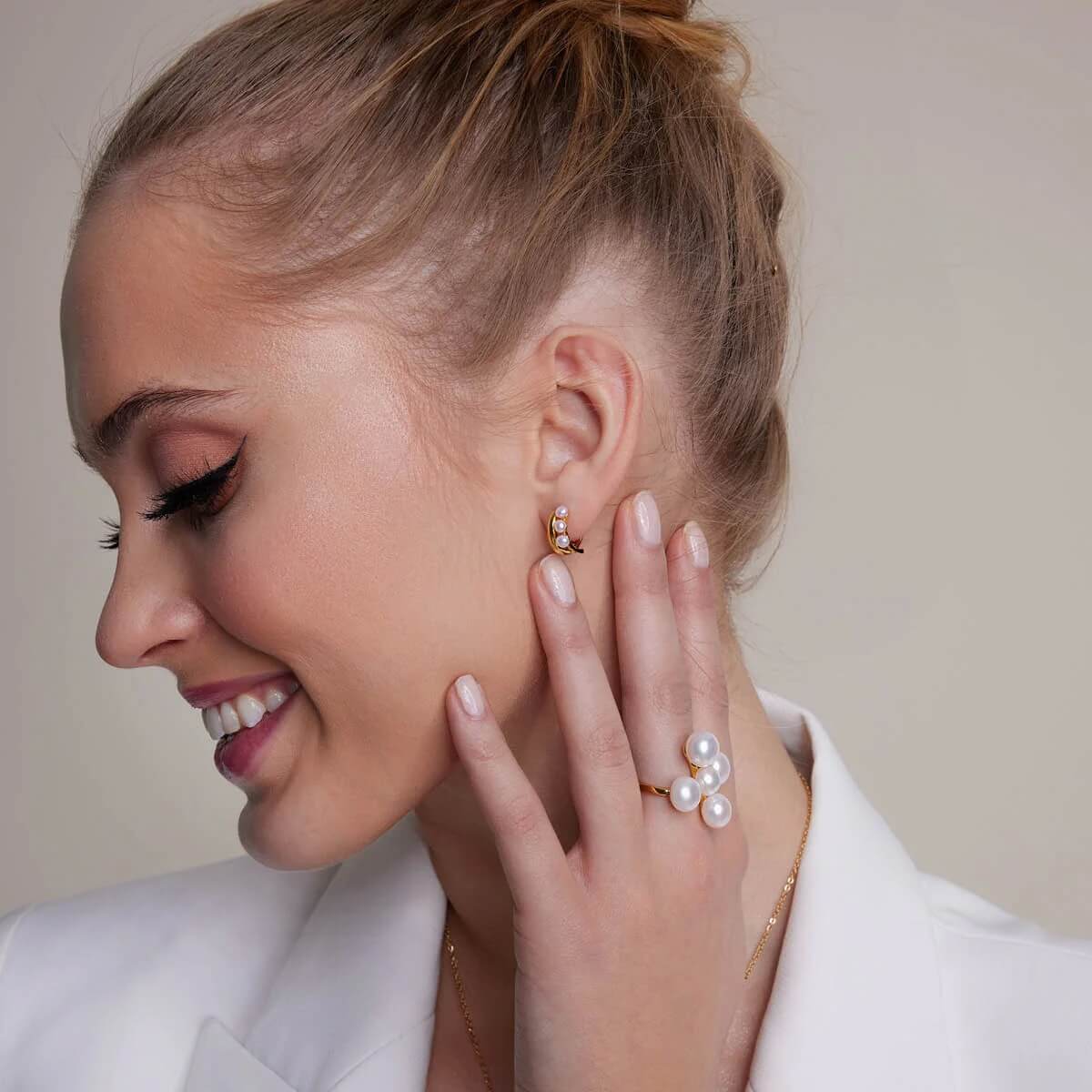 Złocone kolczyki srebrne z perłami - KDN6483 - obrazek 8