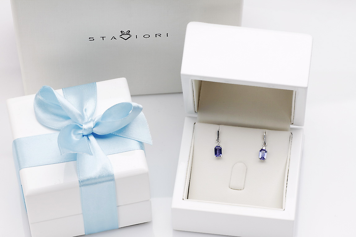 Kolczyki wiszące z białego złota z tanzanitami - KBD1924T - Image 2