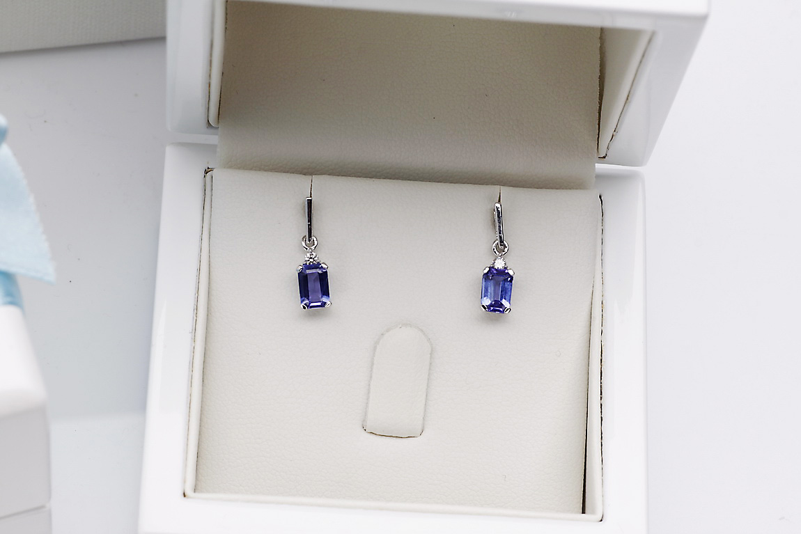 Kolczyki wiszące z białego złota z tanzanitami - KBD1924T - Image 4