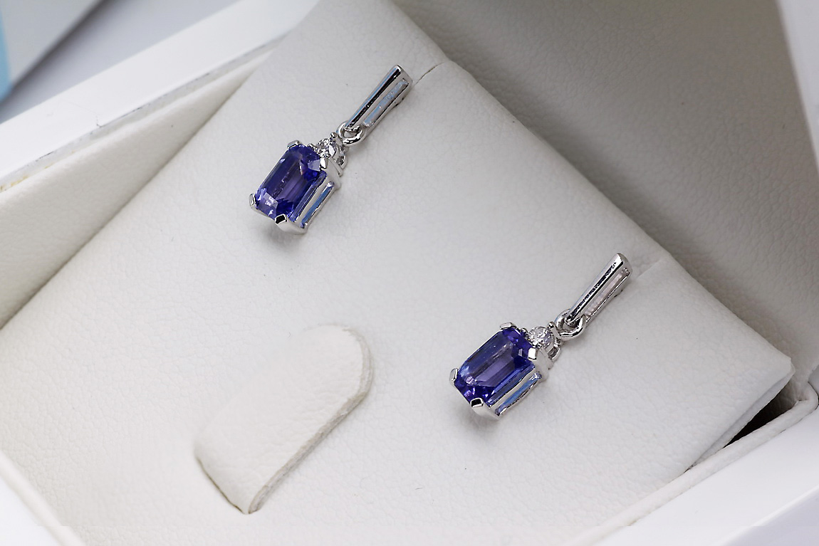 Kolczyki wiszące z białego złota z tanzanitami - KBD1924T - Image 5