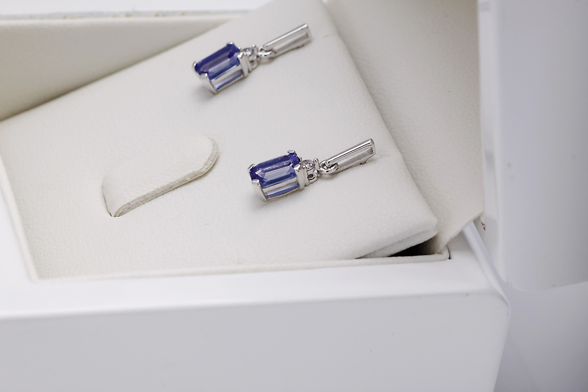Kolczyki wiszące z białego złota z tanzanitami - KBD1924T - Image 6