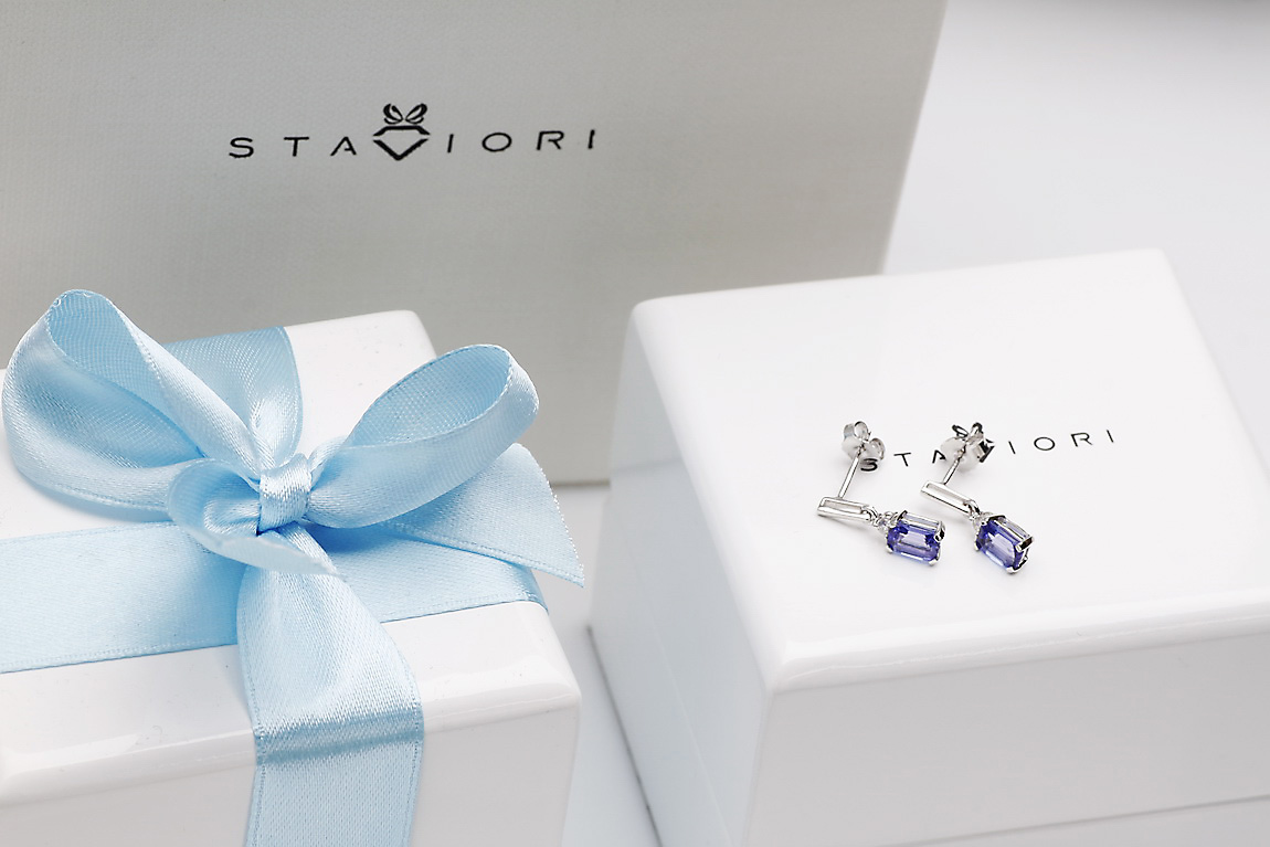 Kolczyki wiszące z białego złota z tanzanitami - KBD1924T - Image 7