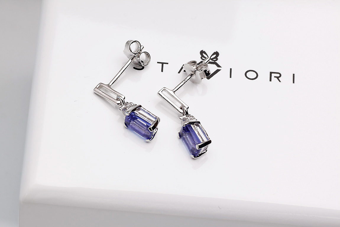 Kolczyki wiszące z białego złota z tanzanitami - KBD1924T - Image 9