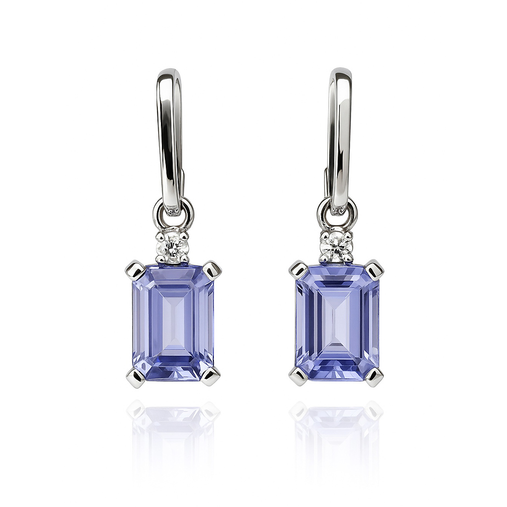 Kolczyki wiszące z białego złota z tanzanitami - KBD1924T