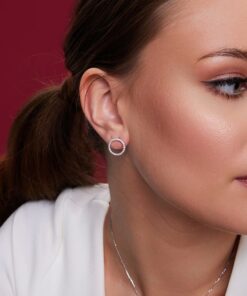 Alternatywny widok Srebrne kolczyki koła 12mm z cyrkonią - KDK5342