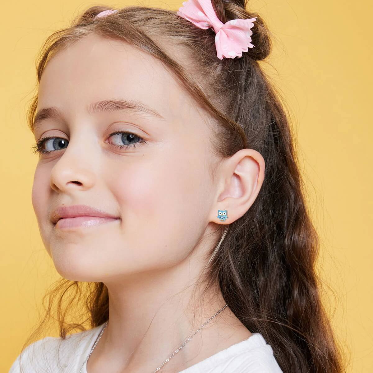 Srebrne kolczyki dziecięce z emalią - sowy - KDK5562 - Image 2