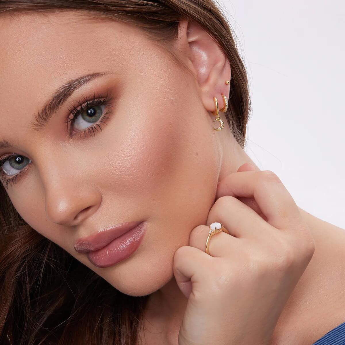 Srebrne pozłacane kolczyki asymetryczne - księżyc i gwiazdka - obrazek 2