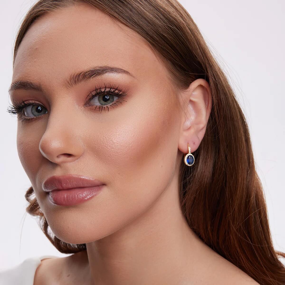 Kolczyki srebrne pozłacane z niebieską cyrkonią - KDK6403Y – Bild 2