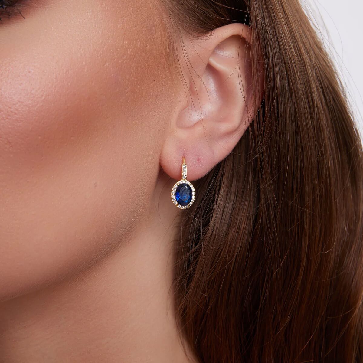 Kolczyki srebrne pozłacane z niebieską cyrkonią - KDK6403Y – Bild 3