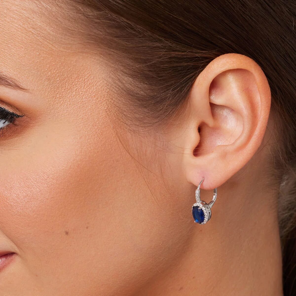 Srebrne niebieskie kolczyki na biglu z cyrkoniami - KDK6403 - Image 3