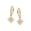 Srebrne pozłacane kolczyki wiszące śnieżynki z cyrkonią - KDK6407Y
