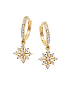 Srebrne pozłacane kolczyki wiszące śnieżynki z cyrkonią - KDK6407Y