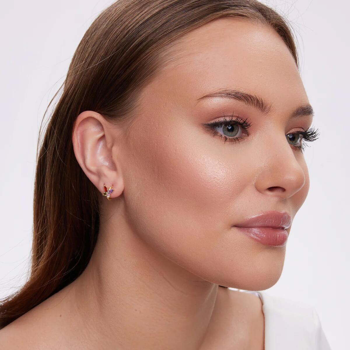 Srebrne pozłacane, kolorowe kolczyki dla dziewczynki lub kobiety - KDK6415Y - Obrázek 2