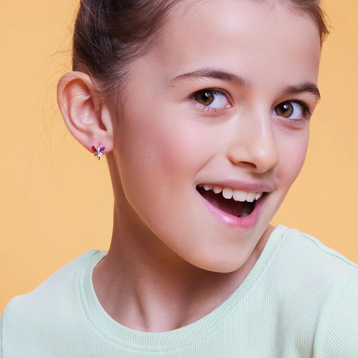 Srebrne pozłacane, kolorowe kolczyki dla dziewczynki lub kobiety - KDK6415Y - Obrázek 3