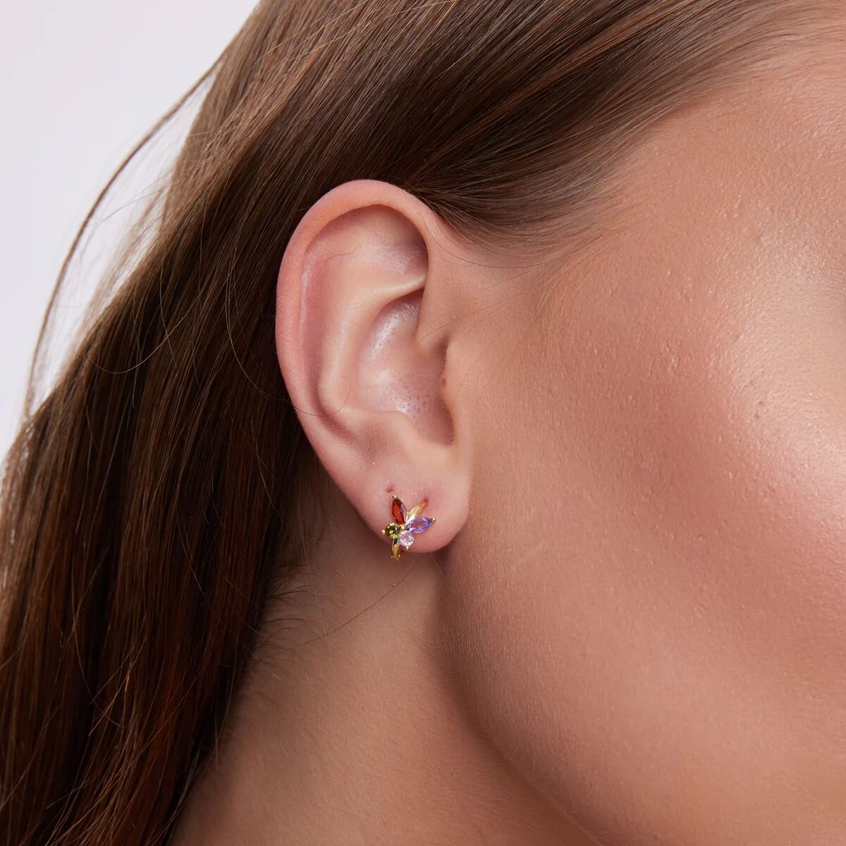 Srebrne pozłacane, kolorowe kolczyki dla dziewczynki lub kobiety - KDK6415Y - Obrázek 4