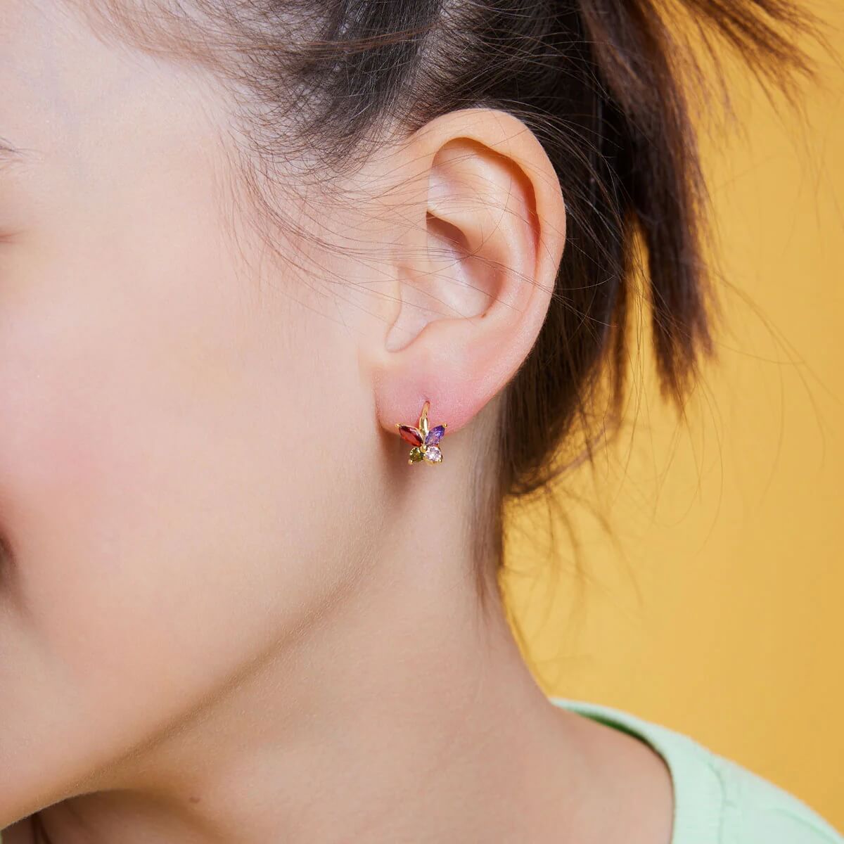 Srebrne pozłacane, kolorowe kolczyki dla dziewczynki lub kobiety - KDK6415Y - Obrázek 5