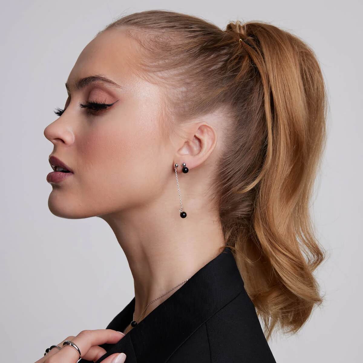 Srebrne stylowe kolczyki z czarnym agatem - KDK6600 – Bild 4