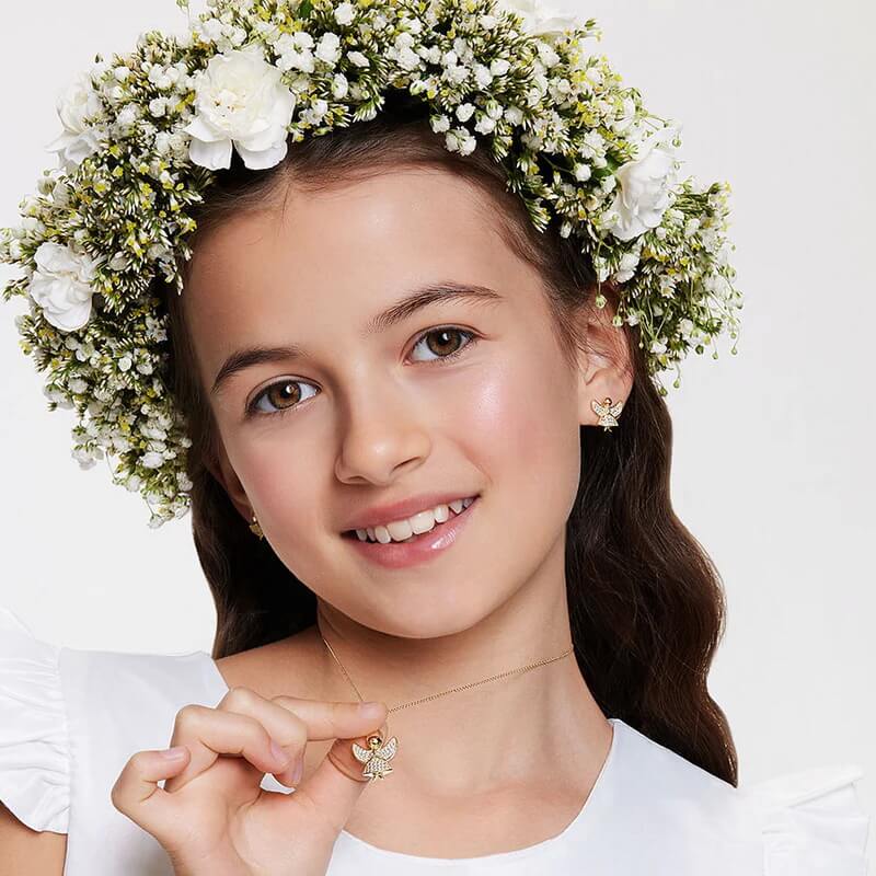 Srebrne pozłacane kolczyki aniołki z cyrkoniami - KDK6620Y - Obrázek 4