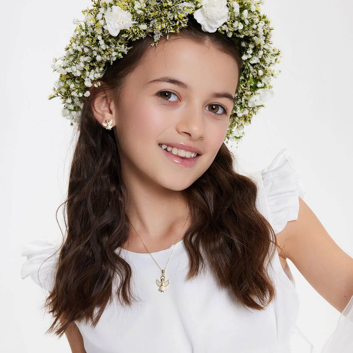 Srebrne pozłacane kolczyki aniołki z cyrkoniami - KDK6620Y - Obrázek 2