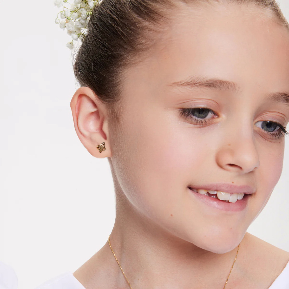 Srebrne pozłacane małe kolczyki motylki – Bild 2