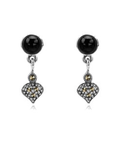 Srebrne kolczyki markazyty i onyks - KDM2877