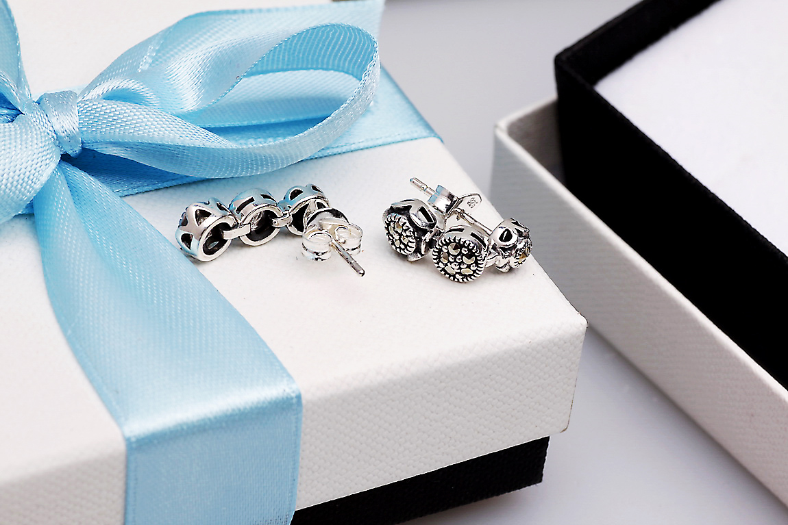 Srebrne stylowe kolczyki z markazytami - KDM2911 - Image 2