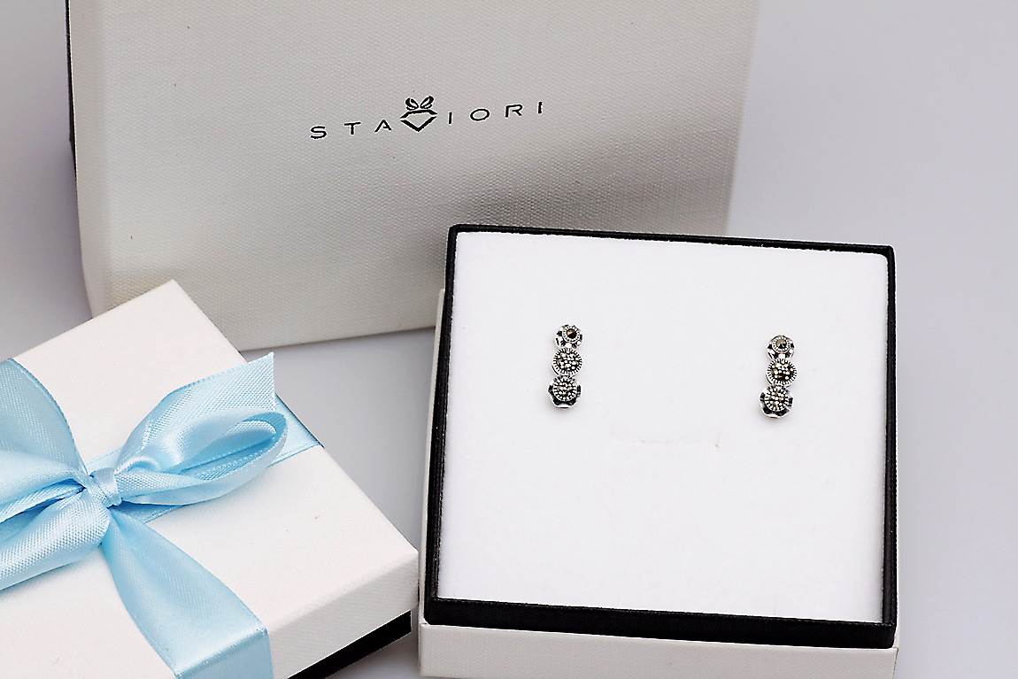 Srebrne stylowe kolczyki z markazytami - KDM2911 - Image 4