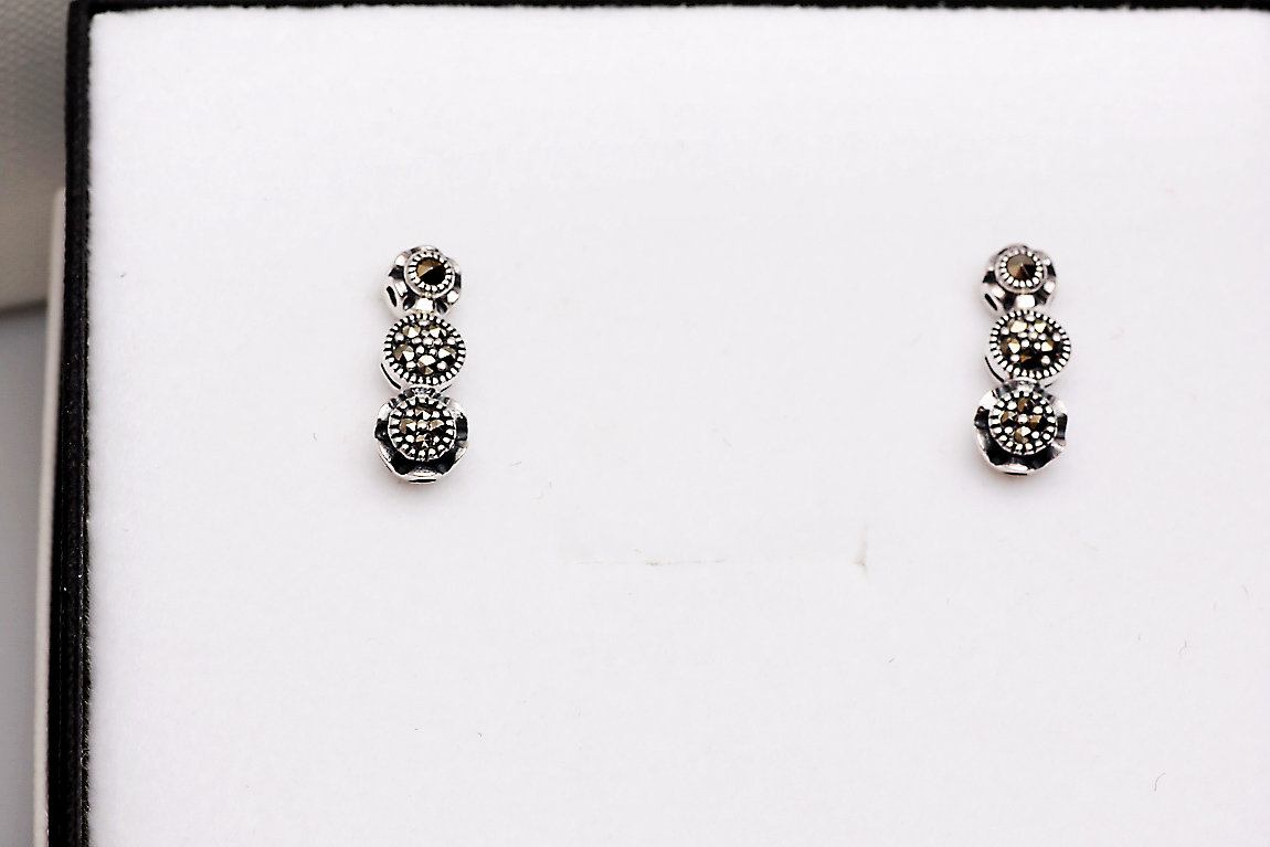 Srebrne stylowe kolczyki z markazytami - KDM2911 - Image 5