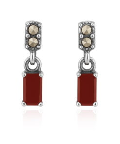 Srebrne kolczyki z czerwonym agatem i markazytami - KDM5940