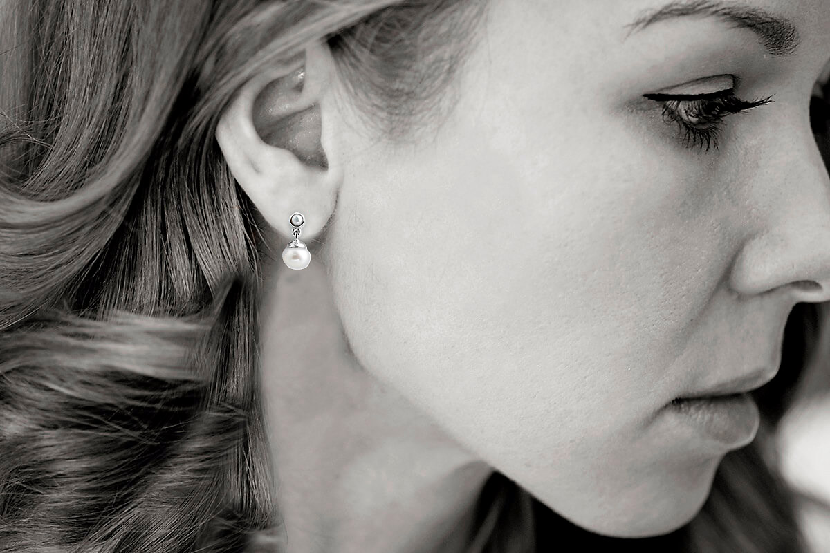 Srebrne piękne kolczyki z wiszącą perełką - Image 4