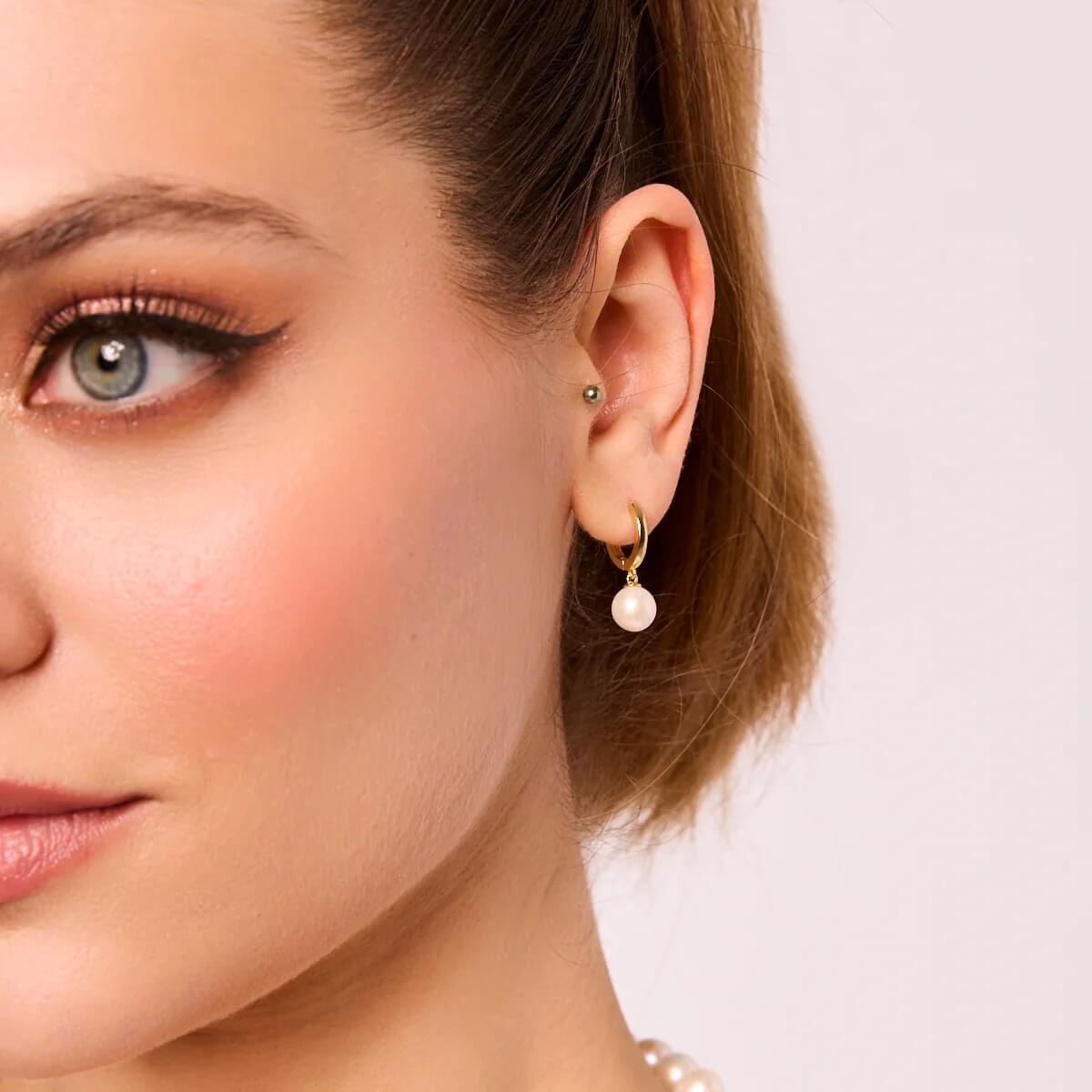 Srebrne pozłacane kolczyki szarnir z perłami - Image 8