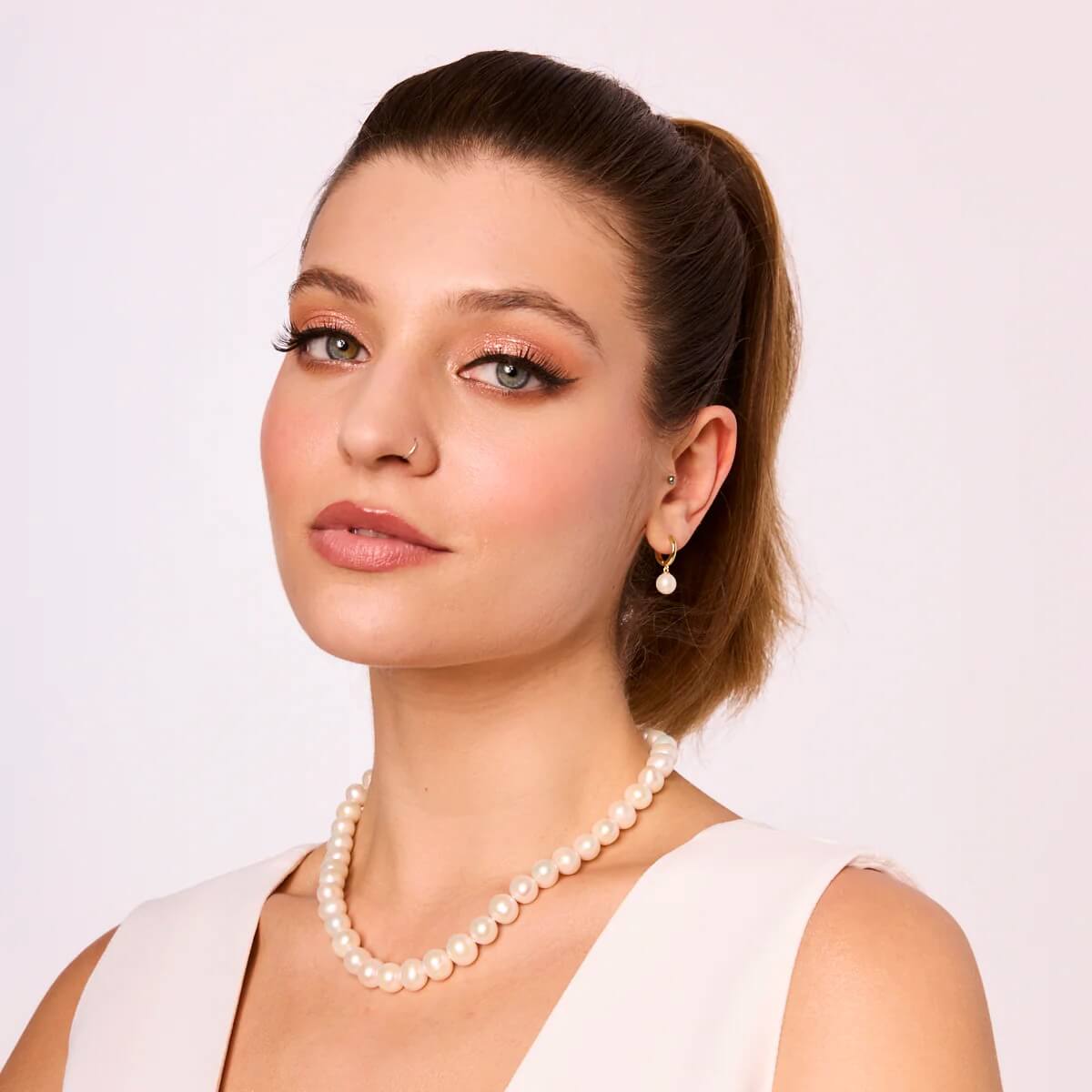 Srebrne pozłacane kolczyki szarnir z perłami - Image 7