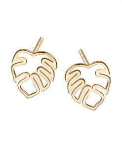 Srebrne pozłacane kolczyki - liść Monstera - KDS5977