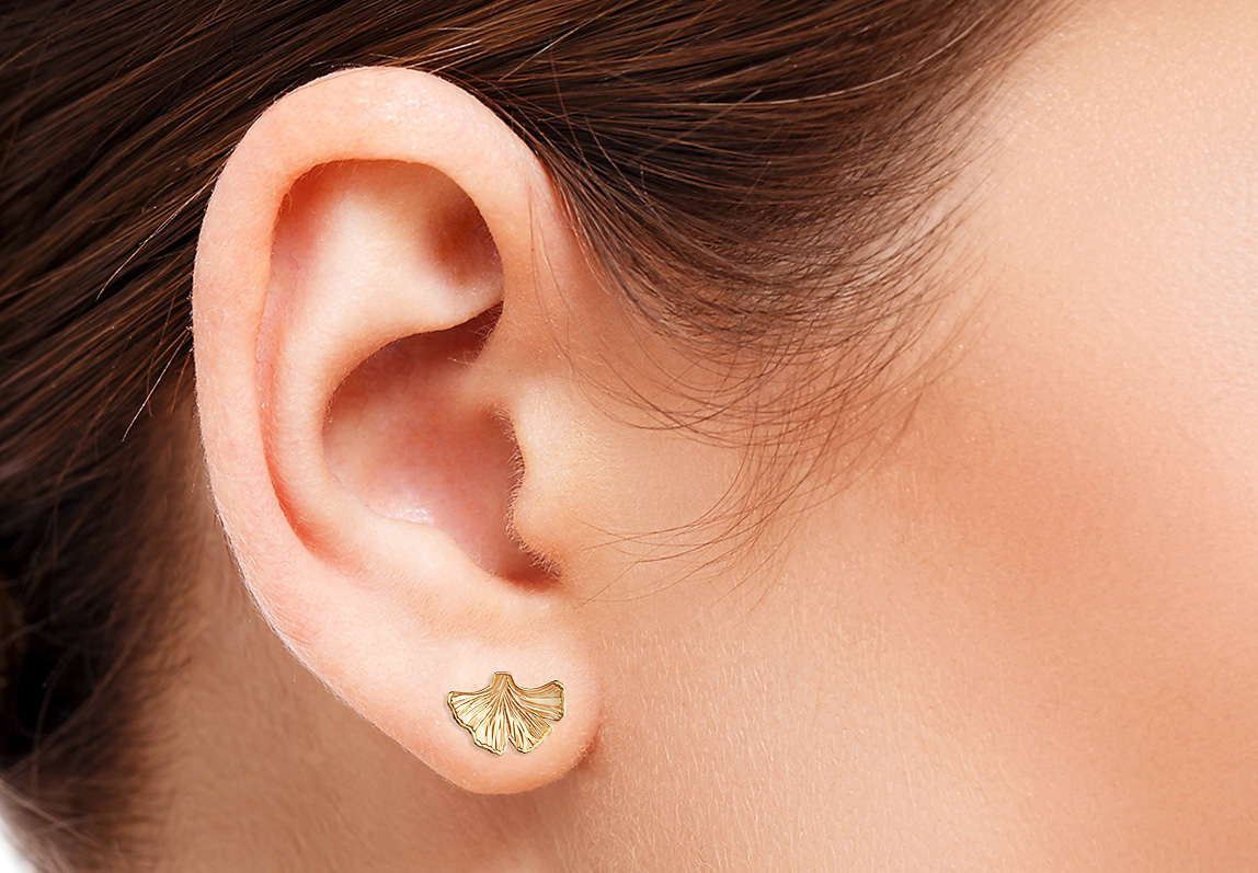 Srebrne pozłacane kolczyki miłorząb na sztyfcie KDS5985 – Bild 3